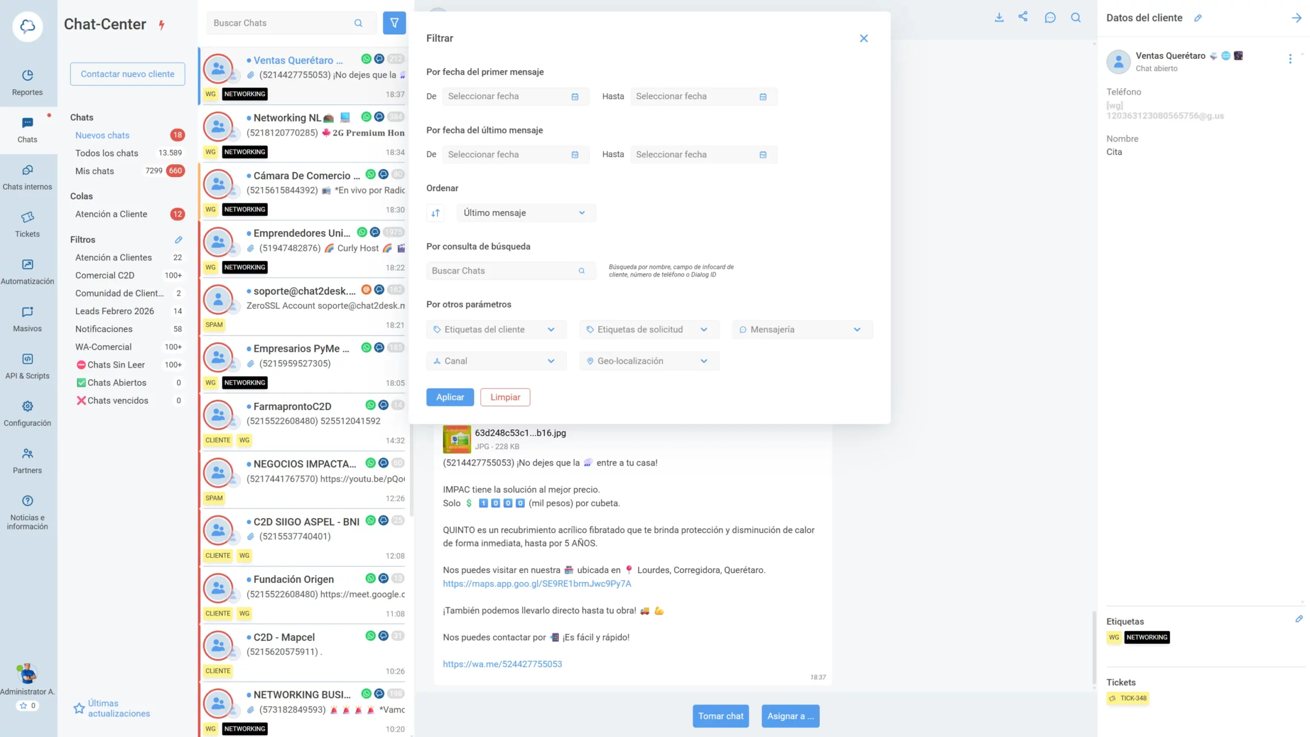 Chat2desk: Filtra los Chats por diferentes criterios para una búsqueda mas ágil